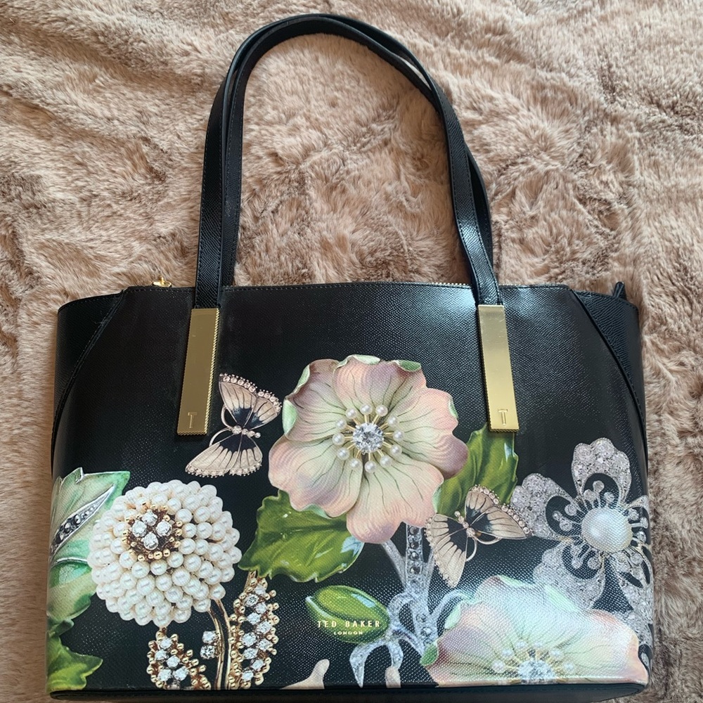 Ted Baker black floral tote